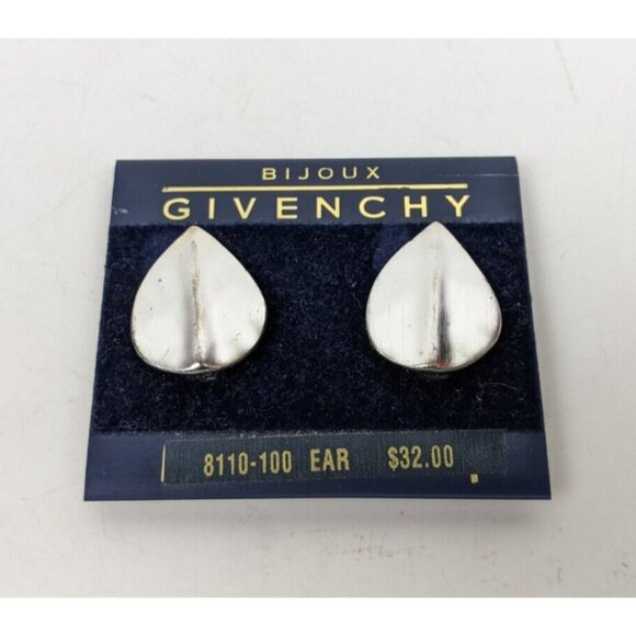 Vintage Givenchy Bijoux Silvertone Leaf Clip On Earrings - Picture 1 of 13